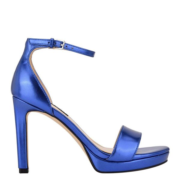 Nine West Edyn Ankle Strap Blue Heeled Sandals | South Africa 58N83-3E61